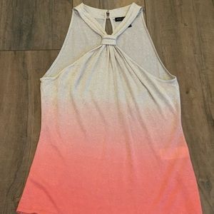WHBM Women’s Size M Knit Top, Gold & Coral Ombré, Silver Buttons at Back of Neck